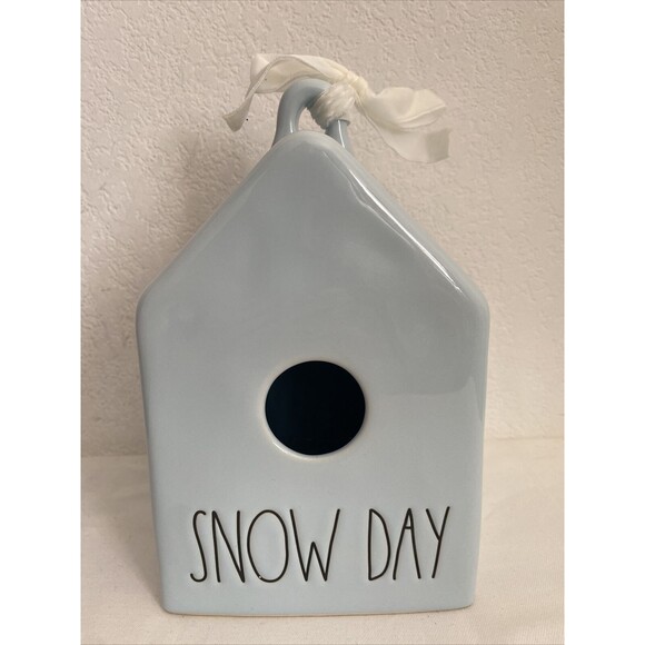 Rae Dunn Birdhouse Sky Blue Glossy SNOW DAY Square Christmas Holiday Decor '20
